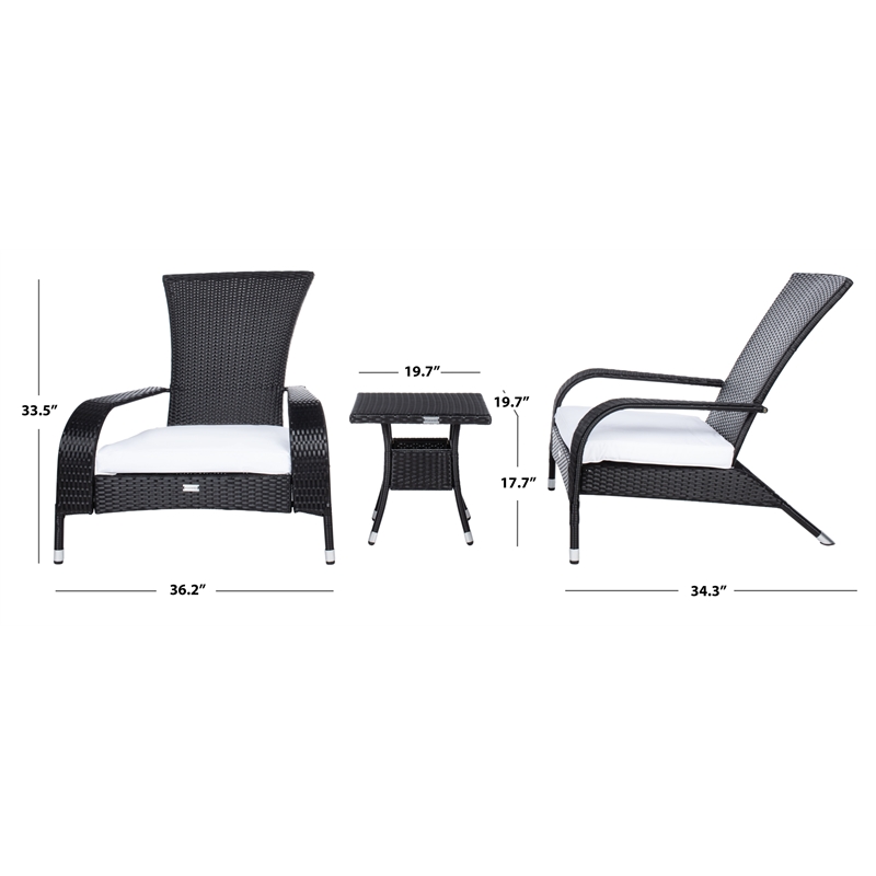 Safavieh Edna 3Pc Steel  and Fabric Lounge Set in Black / White