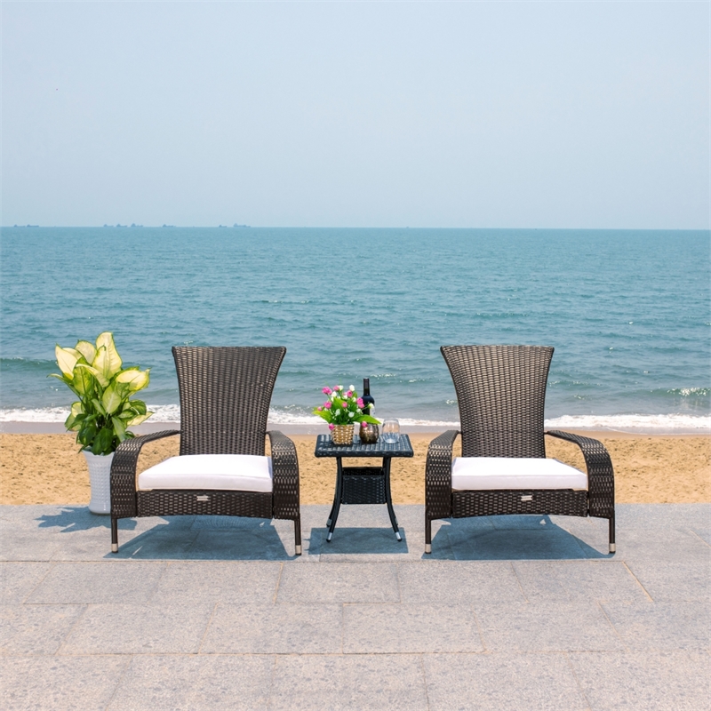 Safavieh Edna 3Pc Steel  and Fabric Lounge Set in Black / White