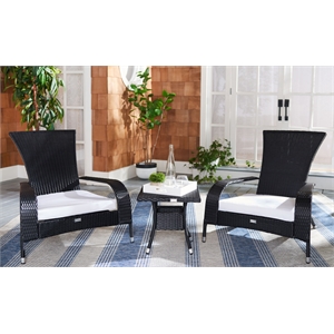 Safavieh Edna 3Pc Steel  and Fabric Lounge Set in Black / White