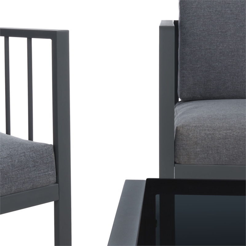 Safavieh Holyoke 4 Pc Metal and Fabric Living Set in Gray / Gray