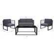 Safavieh Holyoke 4 Pc Metal and Fabric Living Set in Gray / Gray