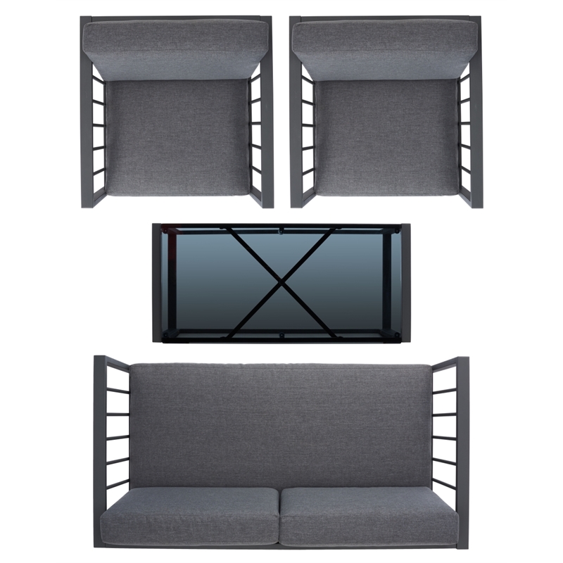 Safavieh Holyoke 4 Pc Metal and Fabric Living Set in Gray / Gray