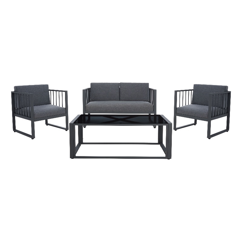 Safavieh Holyoke 4 Pc Metal and Fabric Living Set in Gray / Gray