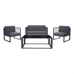 Safavieh Holyoke 4 Pc Metal and Fabric Living Set in Gray / Gray