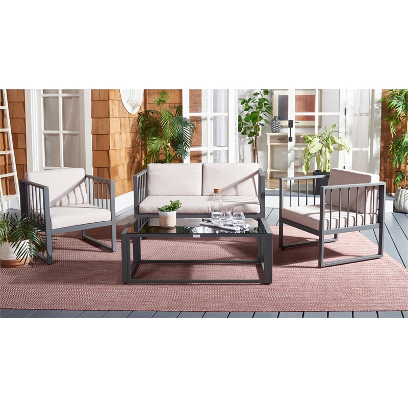 Safavieh Holyoke 4 Pc Metal and Fabric Living Set  in Gray / Light Gray