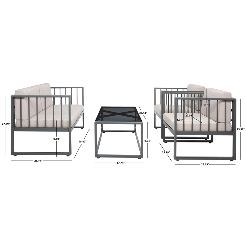 Safavieh Holyoke 4 Pc Metal and Fabric Living Set  in Gray / Light Gray