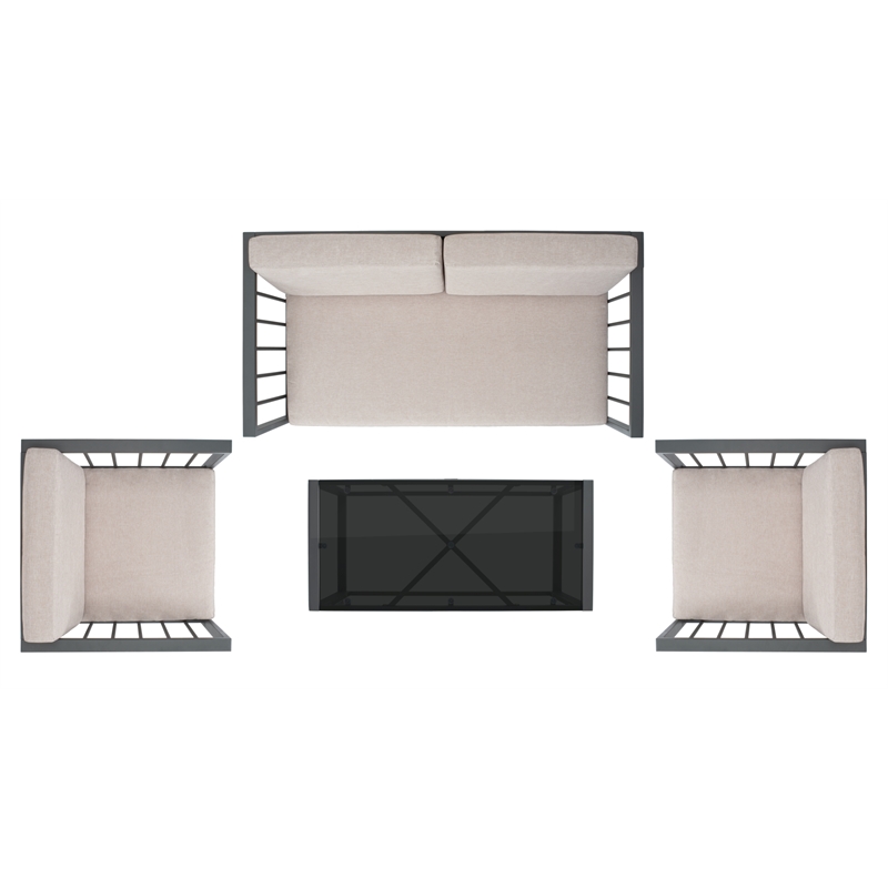 Safavieh Holyoke 4 Pc Metal and Fabric Living Set  in Gray / Light Gray