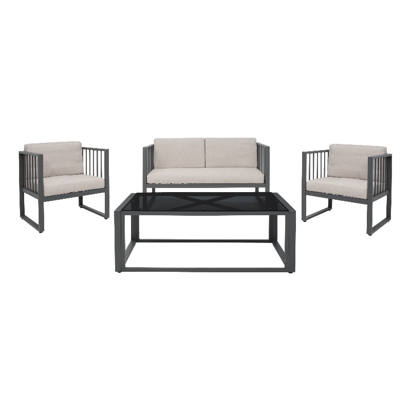 Safavieh Holyoke 4 Pc Metal and Fabric Living Set  in Gray / Light Gray