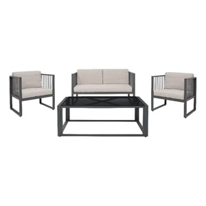 Safavieh Holyoke 4 Pc Metal and Fabric Living Set  in Gray / Light Gray
