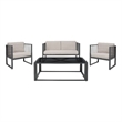 Safavieh Holyoke 4 Pc Metal and Fabric Living Set  in Gray / Light Gray