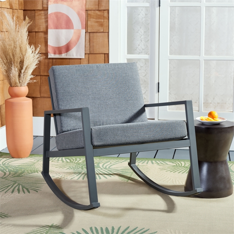 Safavieh Cantor Metal and Fabric Rocking Chair  in Gray / Gray