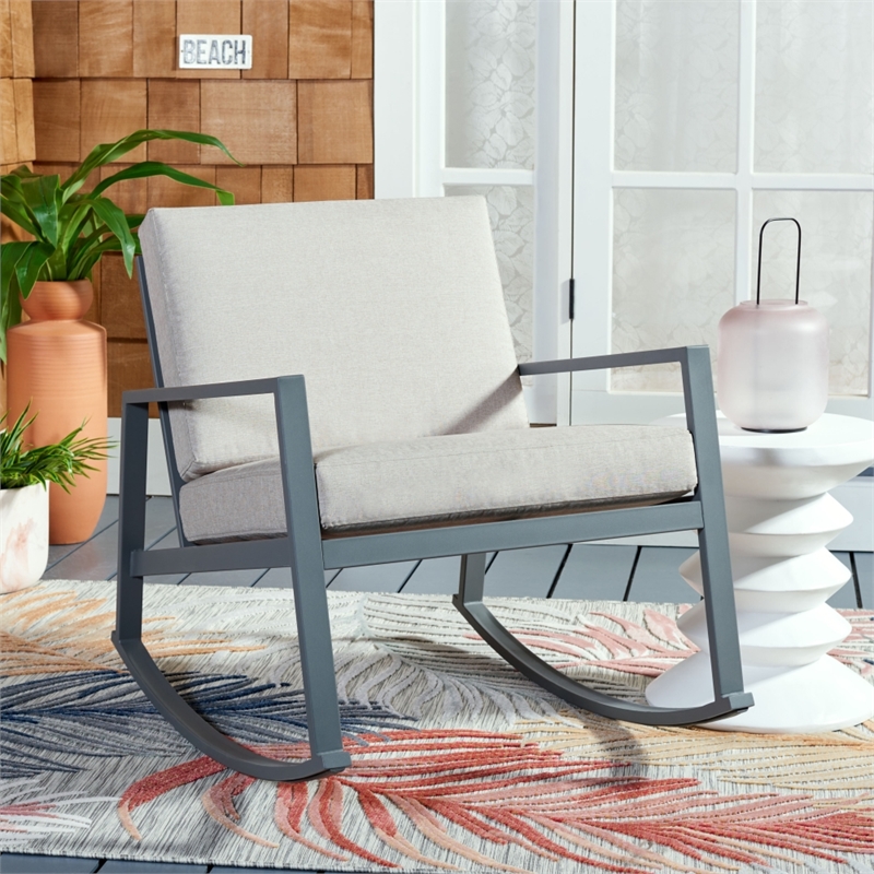 Safavieh Cantor Metal and Fabric Rocking Chair in Gray / Light Gray