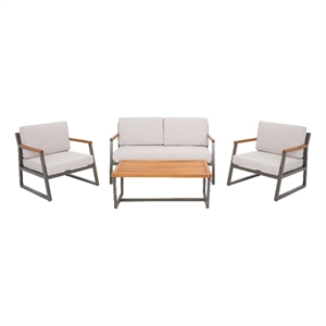 Safavieh Randolph 4 Pc Wood Living Set in Gray / Light Gray