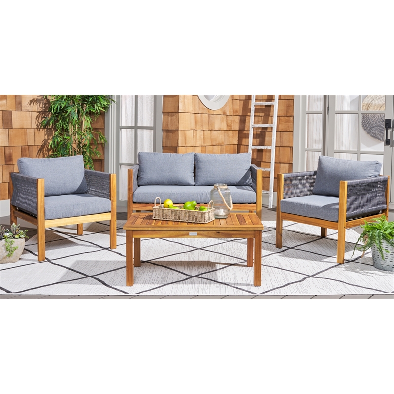 Safavieh Wilson 4 Pc Wood Living Set in Gray / Gray