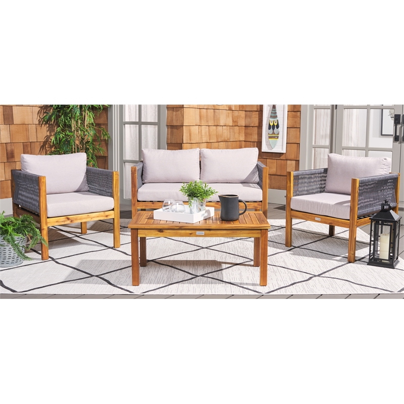 Safavieh Wilson 4 Pc Wood Living Set in Gray / Light Gray