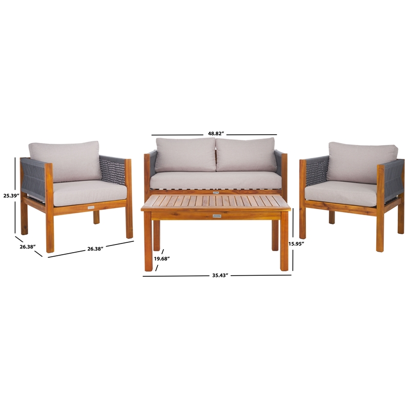 Safavieh Wilson 4 Pc Wood Living Set in Gray / Light Gray