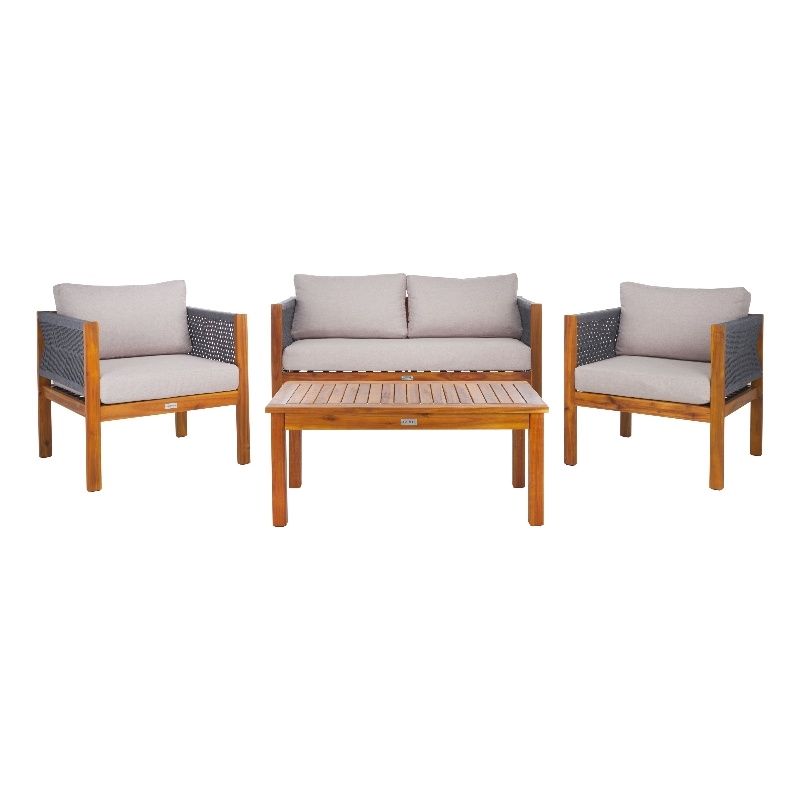 Safavieh Wilson 4 Pc Wood Living Set in Gray / Light Gray