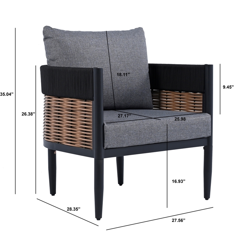 Safavieh Harrison Fabric and Steel Chair Set of 2 in Black / Gray