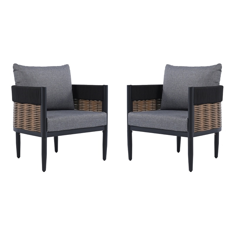 Safavieh Harrison Fabric and Steel Chair Set of 2 in Black / Gray