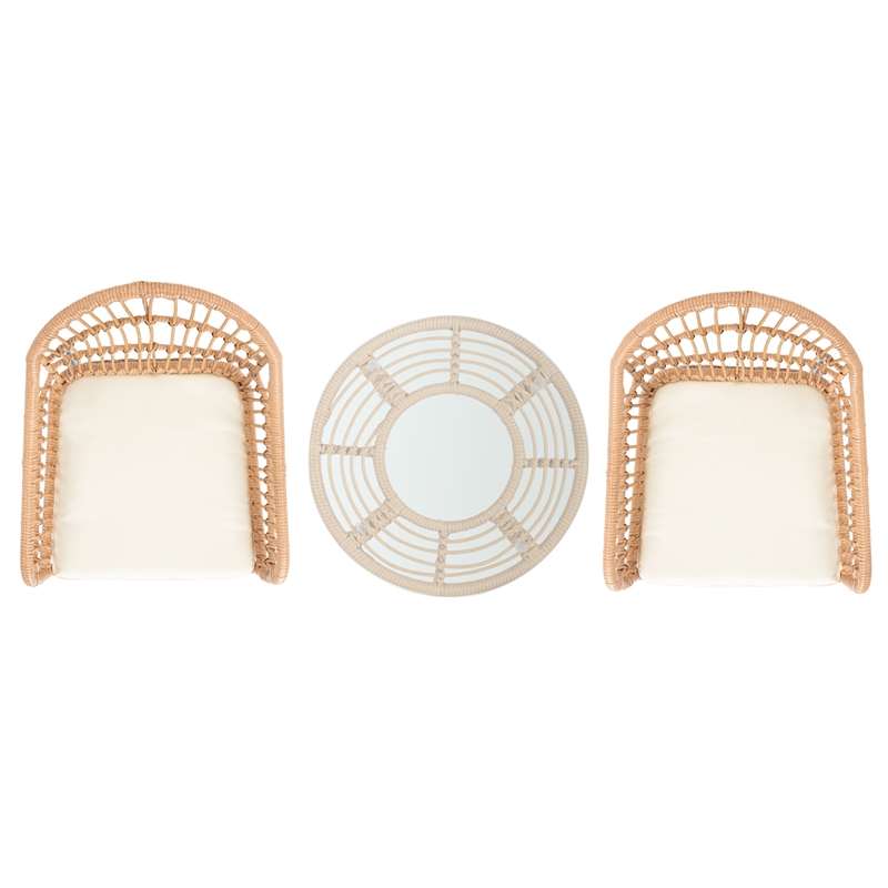 Safavieh Berlen 3Pc Rattan and Steel Lounger Set in Natural / Beige
