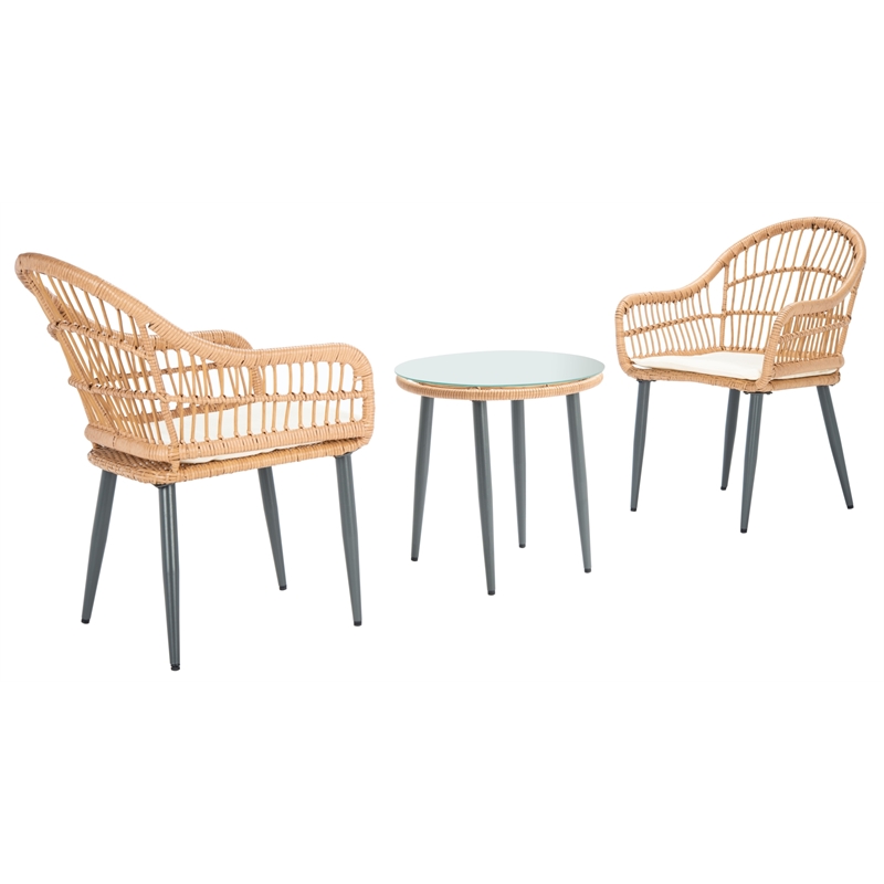 Safavieh Berlen 3Pc Rattan and Steel Lounger Set in Natural / Beige