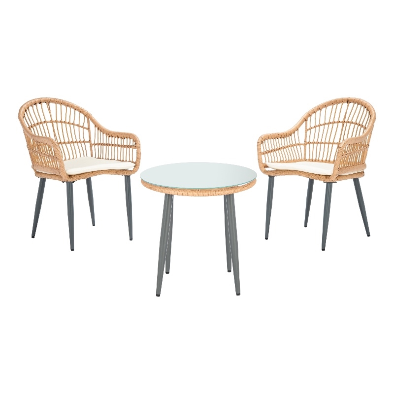 Safavieh Berlen 3Pc Rattan and Steel Lounger Set in Natural / Beige