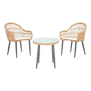 Safavieh Berlen 3Pc Rattan and Steel Lounger Set in Natural / Beige