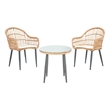 Safavieh Berlen 3Pc Rattan and Steel Lounger Set in Natural / Beige