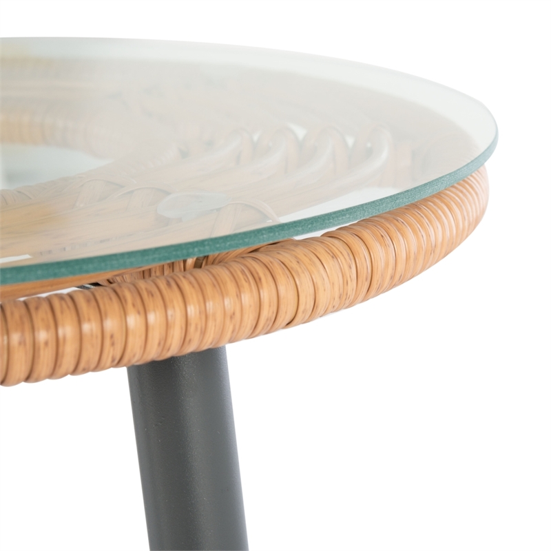 Safavieh Berlen 3Pc Rattan and Steel Lounger Set in Natural / Navy