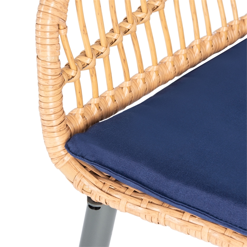 Safavieh Berlen 3Pc Rattan and Steel Lounger Set in Natural / Navy