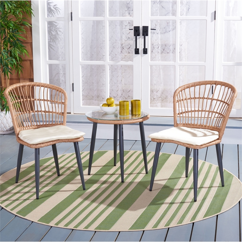 Safavieh Prenza 3Pc Rattan and Steel Lounger Set in Natural / Beige