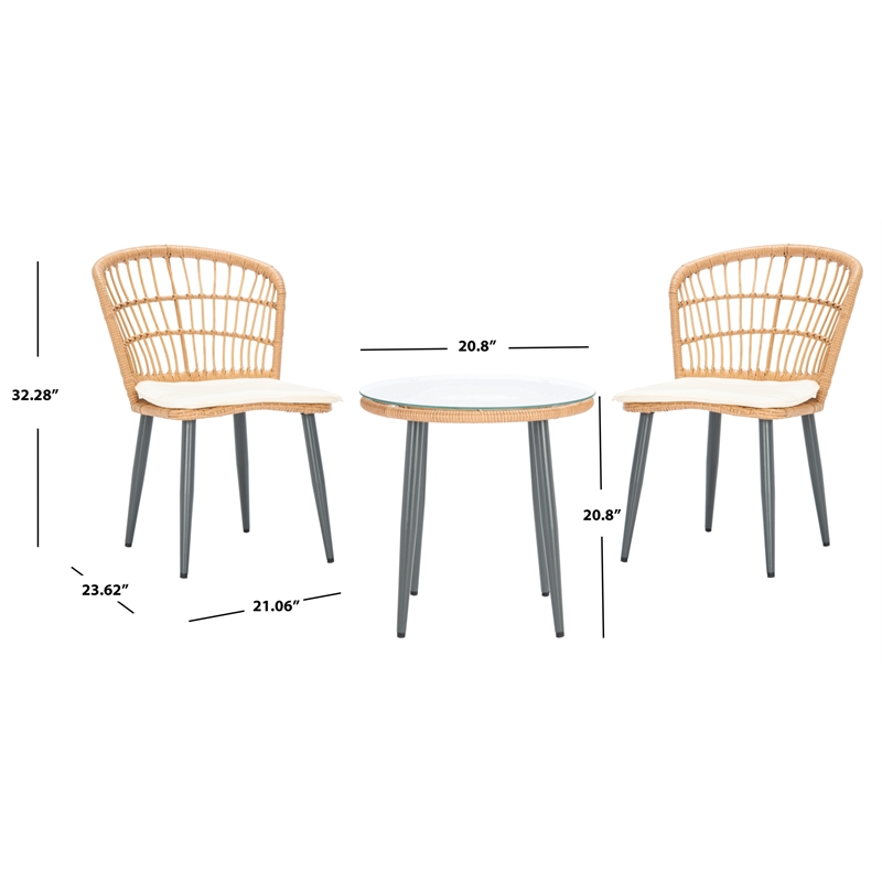 Safavieh Prenza 3Pc Rattan and Steel Lounger Set in Natural / Beige