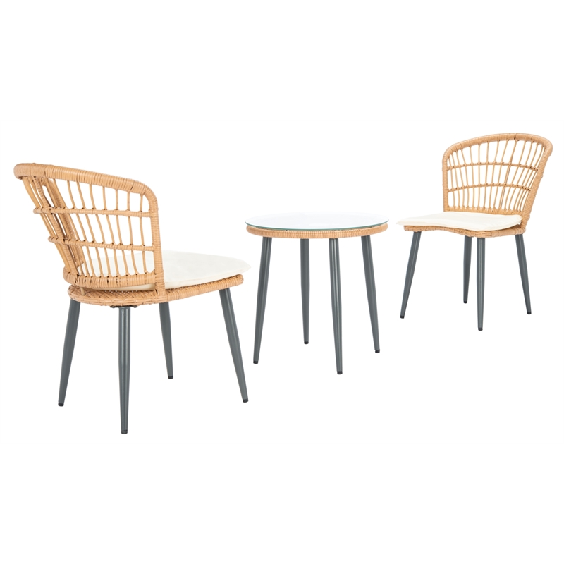 Safavieh Prenza 3Pc Rattan and Steel Lounger Set in Natural / Beige