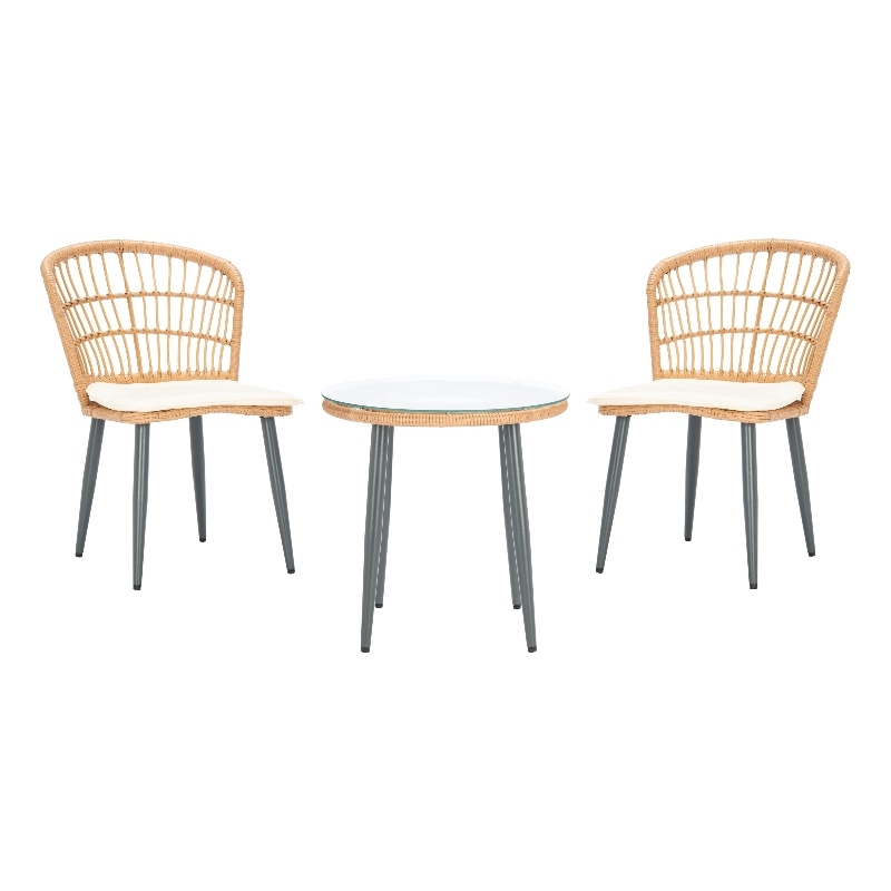 Safavieh Prenza 3Pc Rattan and Steel Lounger Set in Natural / Beige