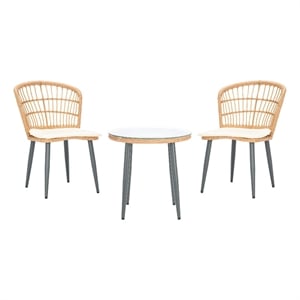 Safavieh Prenza 3Pc Rattan and Steel Lounger Set in Natural / Beige