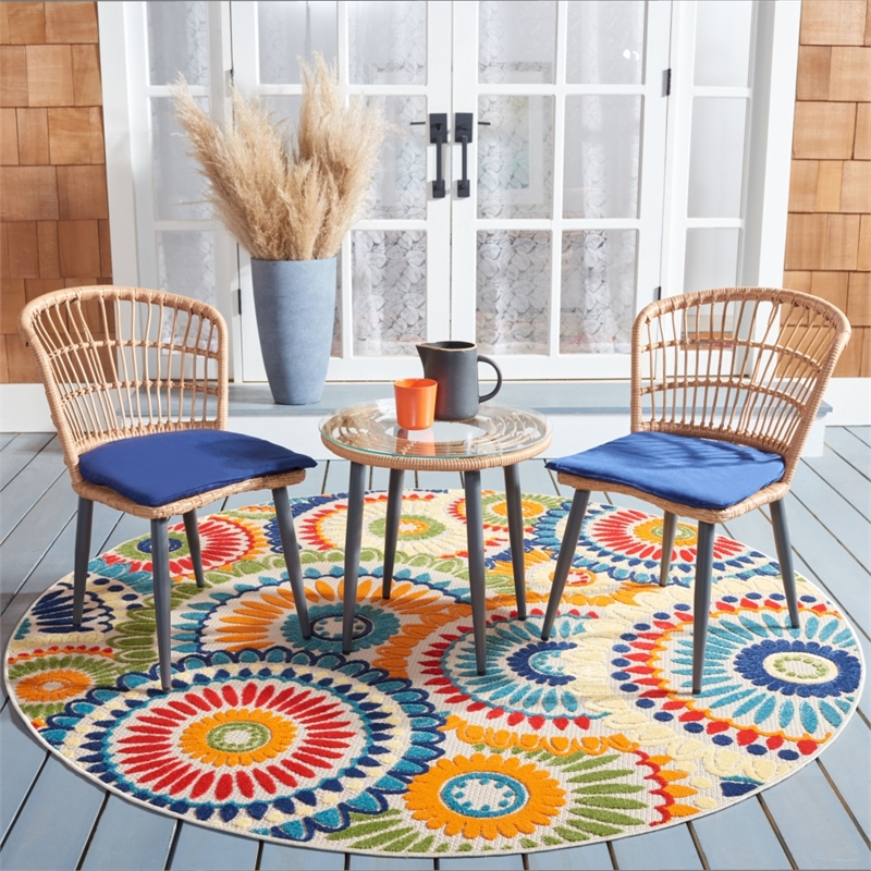 Safavieh Prenza 3Pc Rattan and Steel Lounger Set in Natural / Navy