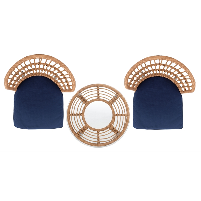 Safavieh Prenza 3Pc Rattan and Steel Lounger Set in Natural / Navy