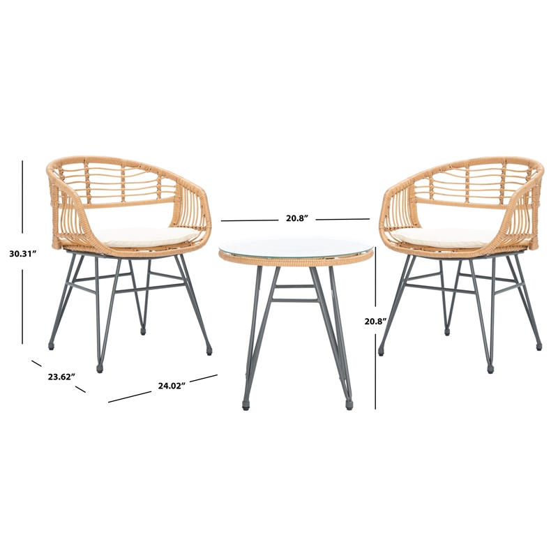 Safavieh Ferla 3Pc Rattan and Steel Lounger Set in Natural / Beige