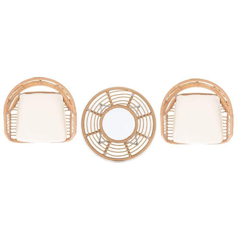 Safavieh Ferla 3Pc Rattan and Steel Lounger Set in Natural / Beige