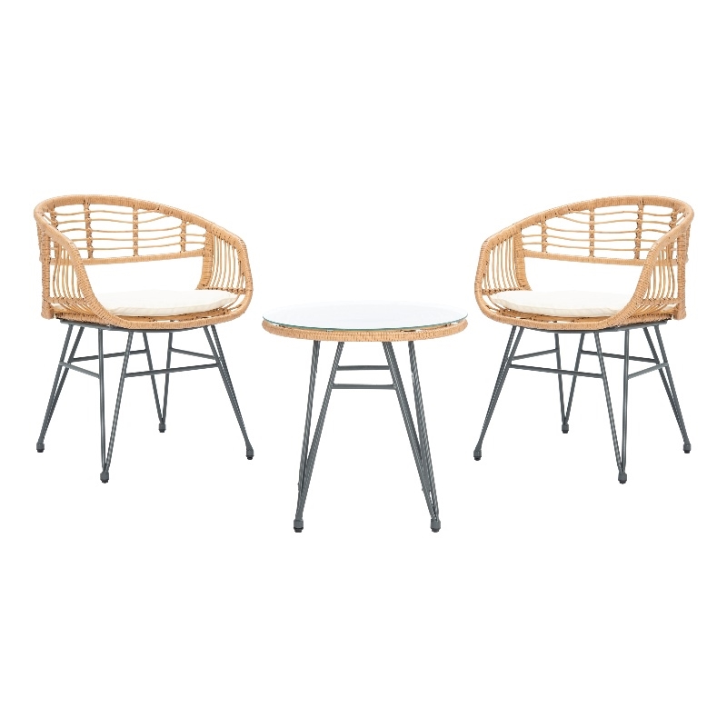 Safavieh Ferla 3Pc Rattan and Steel Lounger Set in Natural / Beige