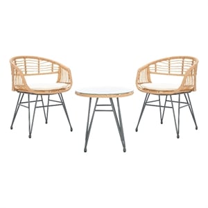 Safavieh Ferla 3Pc Rattan and Steel Lounger Set in Natural / Beige