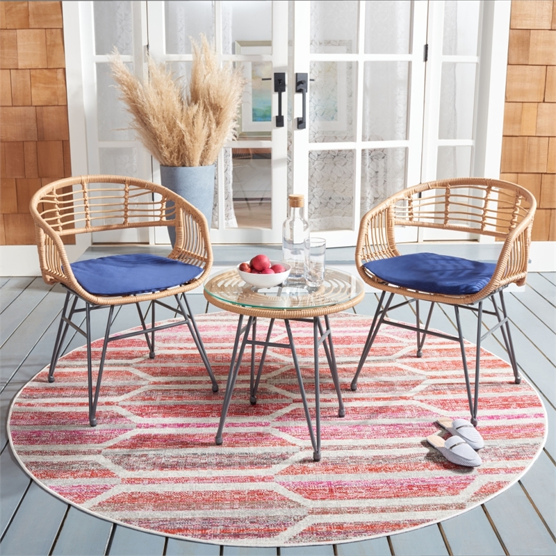 Safavieh Ferla 3Pc Rattan and Steel Lounger Set in Natural / Navy