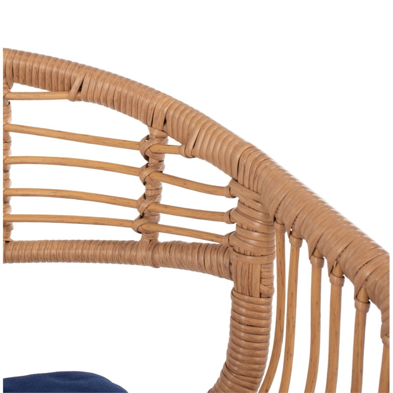 Safavieh Ferla 3Pc Rattan and Steel Lounger Set in Natural / Navy