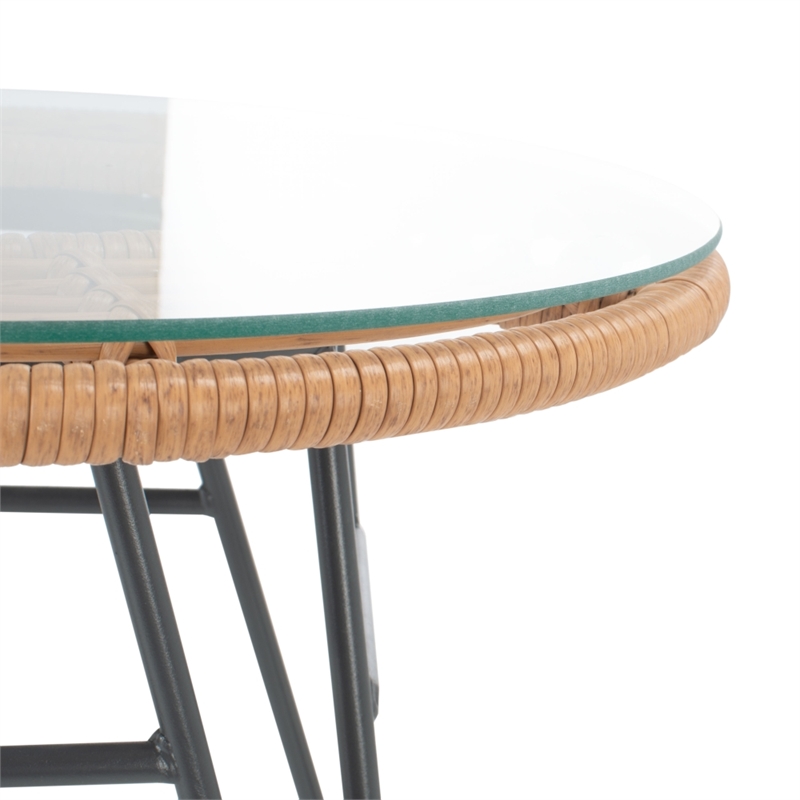 Safavieh Ferla 3Pc Rattan and Steel Lounger Set in Natural / Navy