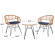 Safavieh Ferla 3Pc Rattan and Steel Lounger Set in Natural / Navy