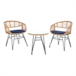 Safavieh Ferla 3Pc Rattan and Steel Lounger Set in Natural / Navy