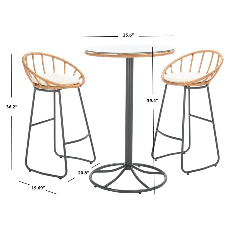 Safavieh Lersa 3Pc Rattan and Steel Lounger Set in Natural / Beige