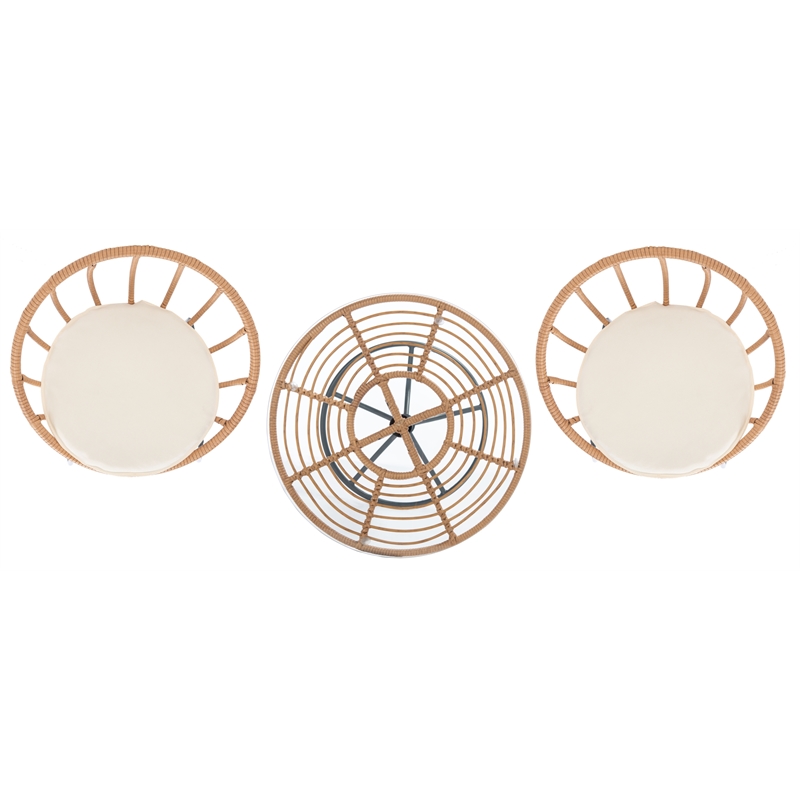 Safavieh Lersa 3Pc Rattan and Steel Lounger Set in Natural / Beige