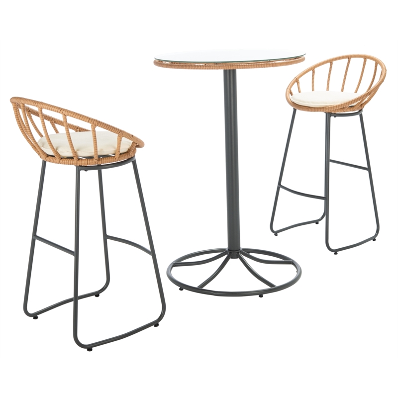 Safavieh Lersa 3Pc Rattan and Steel Lounger Set in Natural / Beige