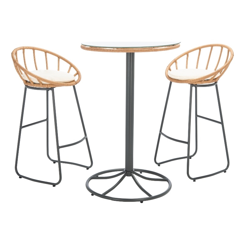 Safavieh Lersa 3Pc Rattan and Steel Lounger Set in Natural / Beige